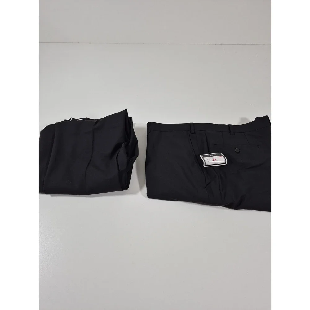 Giles & Jasper Dress Pants Mens 45x36 Black Wool Stretch Flat Front Modern Fit